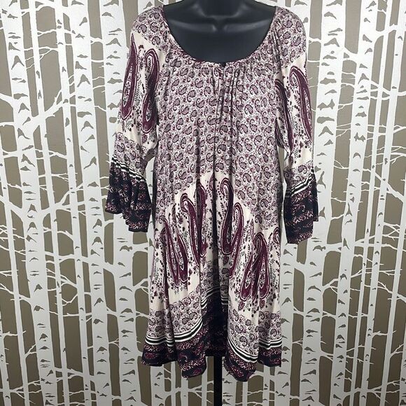 Altar’d State Boho Paisley Print Baby Doll Dress 3/4 Sleeves M - Picture 1 of 11